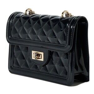 After 3 AM Quilted Goth Crossbody Bag Black PVC Gold Chain Punk